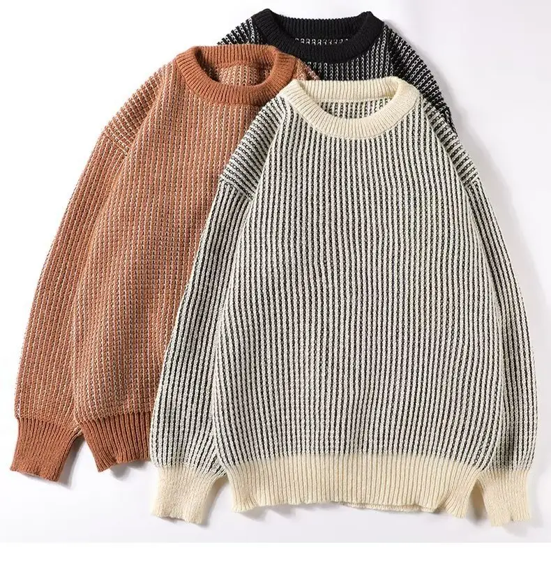 Men Striped Knitted Crewneck Sweater Winter Warm — feature 8