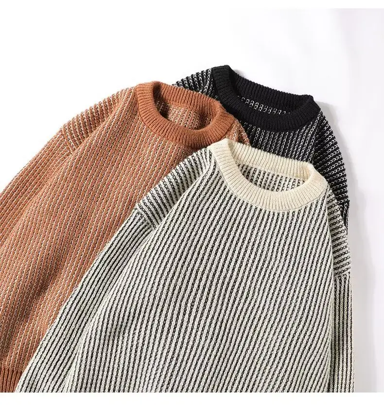 Men Striped Knitted Crewneck Sweater Winter Warm — feature 9
