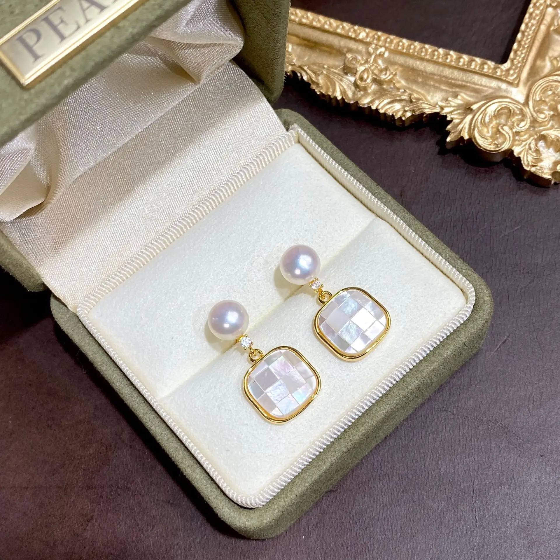 Natural Freshwater Mother-in-the-shell Earrings Gold Plated Pearl Studs - Image 6