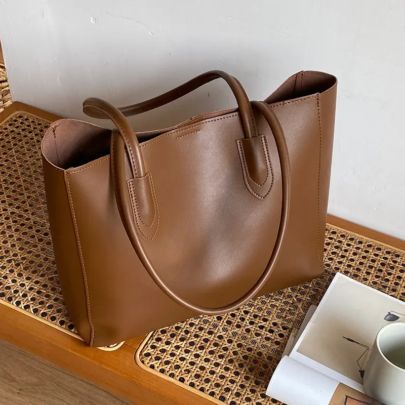 Retro Brown Women's Tote Bag with Crossbody Strap