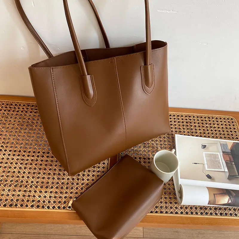 Retro Brown Women's Tote Bag with Crossbody Strap