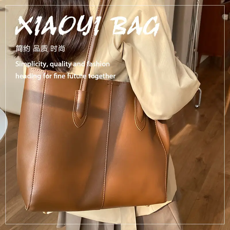 Retro Brown Women's Tote Bag with Crossbody Strap — feature 1