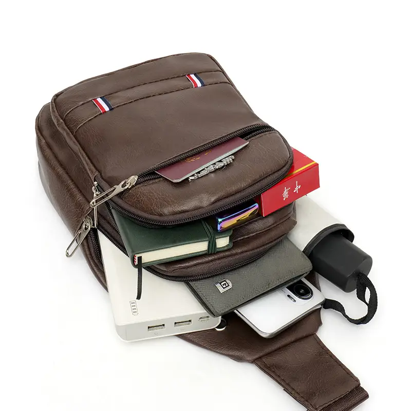 Brown PU Crossbody Bag for Men Casual Travel - Image 10