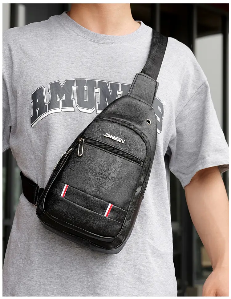 Brown PU Crossbody Bag for Men Casual Travel — feature 6