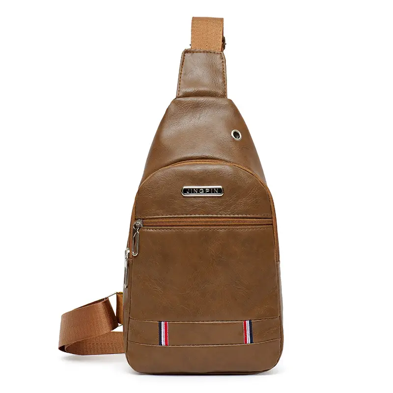 Brown PU Crossbody Bag for Men Casual Travel - Image 2