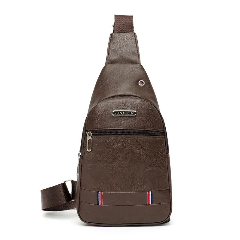 Brown PU Crossbody Bag for Men Casual Travel - Image 3