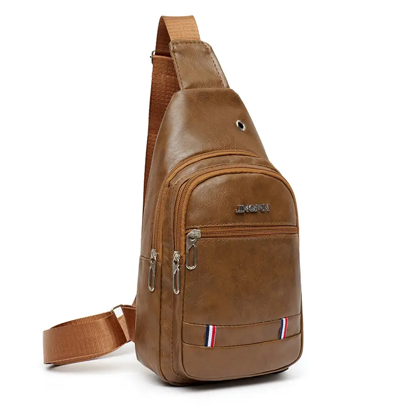 Brown PU Crossbody Bag for Men Casual Travel - Image 5