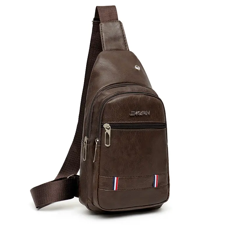 Brown PU Crossbody Bag for Men Casual Travel - Image 6