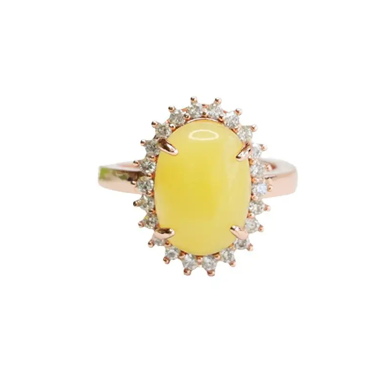 Yellow Honey Amber Ring for Women with Diamond Set - Image 6