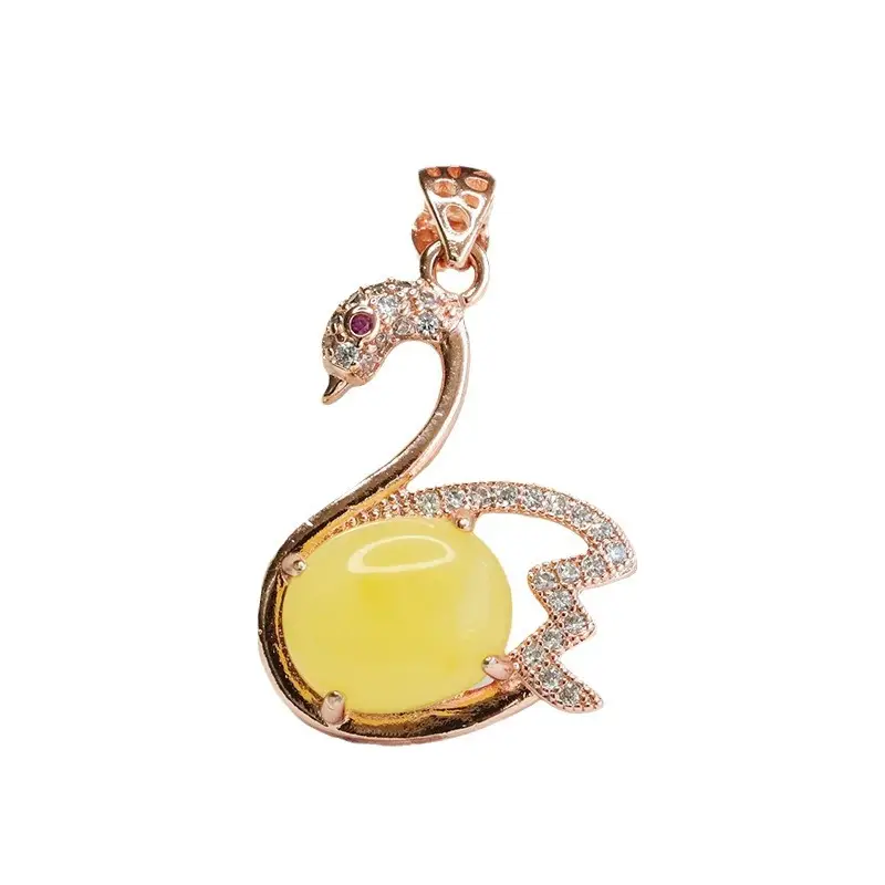 Women's Rose Gold Swan Necklace with Yellow Amber Pendant - Image 6