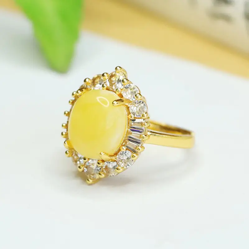 Yellow Amber Ring for Women Vintage S3112901 - Image 3