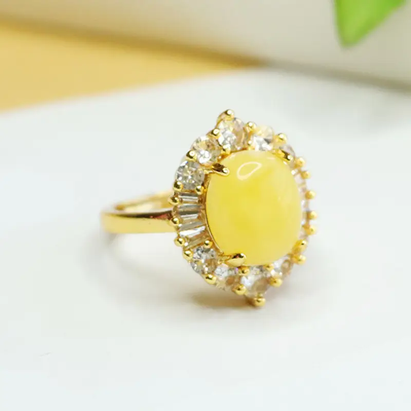 Yellow Amber Ring for Women Vintage S3112901 - Image 4