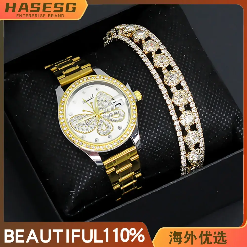Women's Butterfly Watch with Gold Bracelet & Crystal Bracelet - Image 5