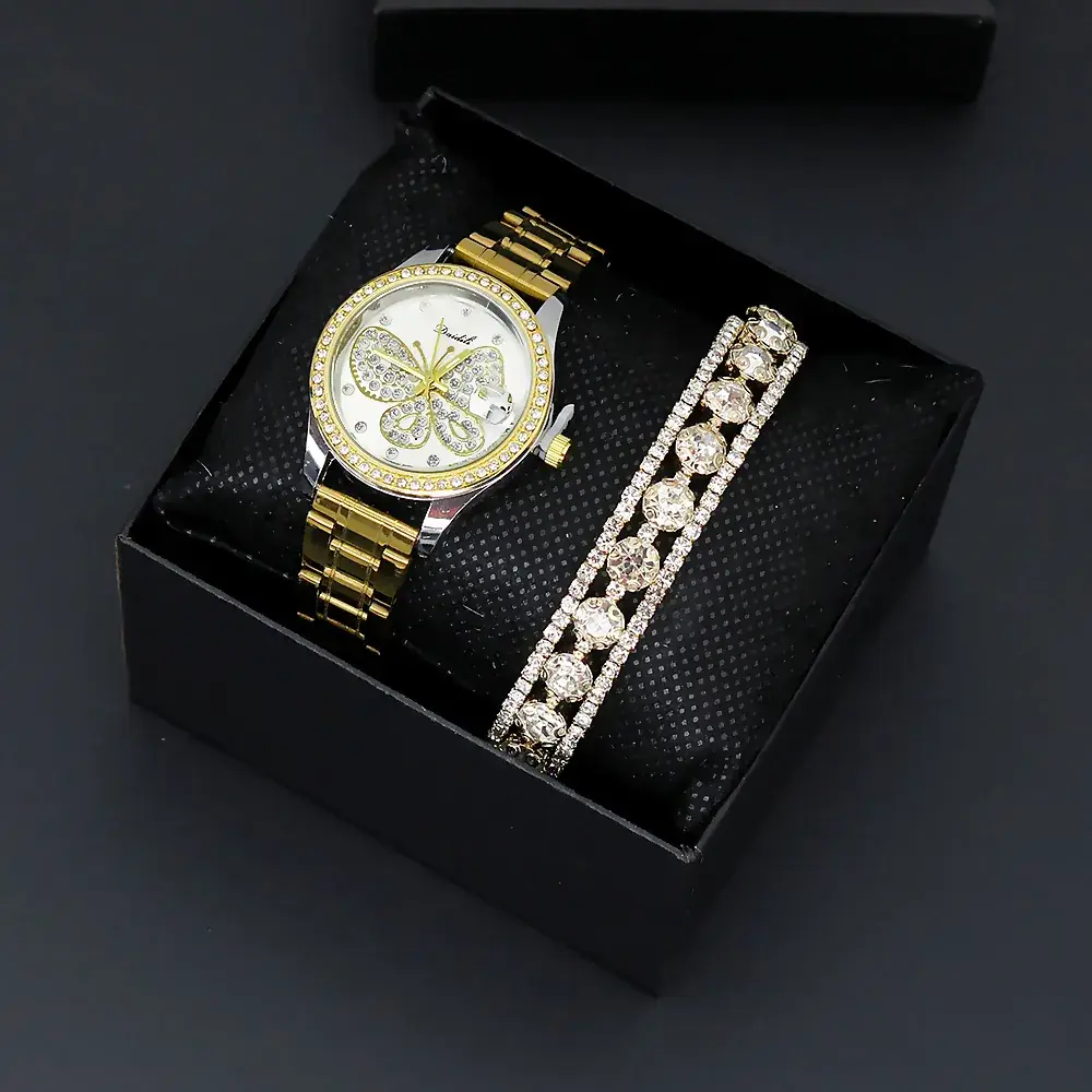 Women's Butterfly Watch with Gold Bracelet & Crystal Bracelet - Image 8