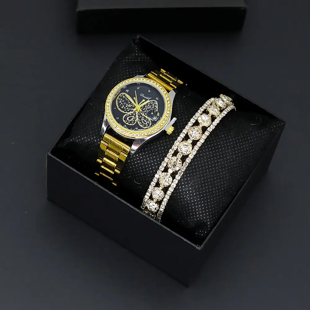 Women's Butterfly Watch with Gold Bracelet & Crystal Bracelet — feature 2