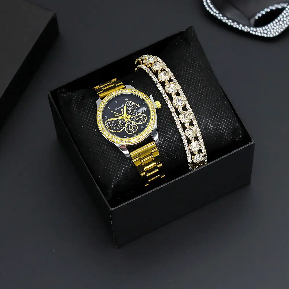 Women's Butterfly Watch with Gold Bracelet & Crystal Bracelet — feature 4