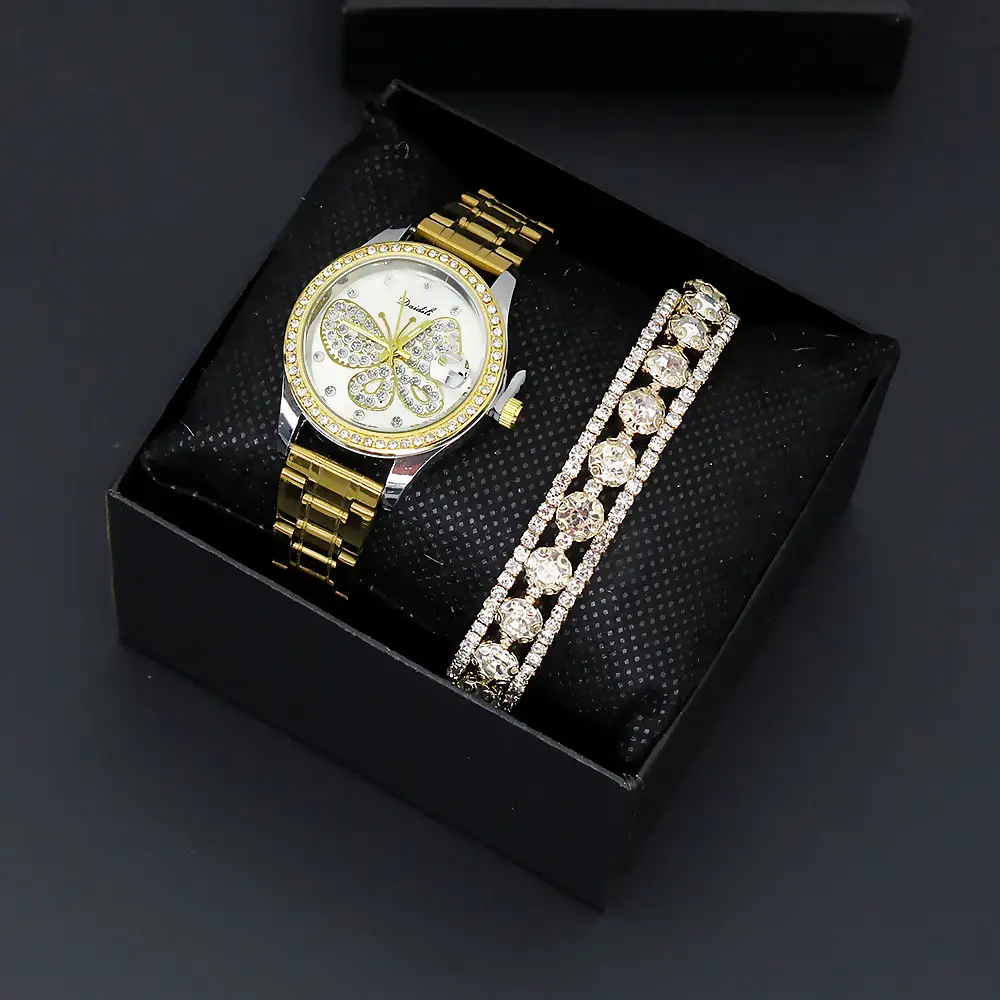 Women's Butterfly Watch with Gold Bracelet & Crystal Bracelet — feature 5