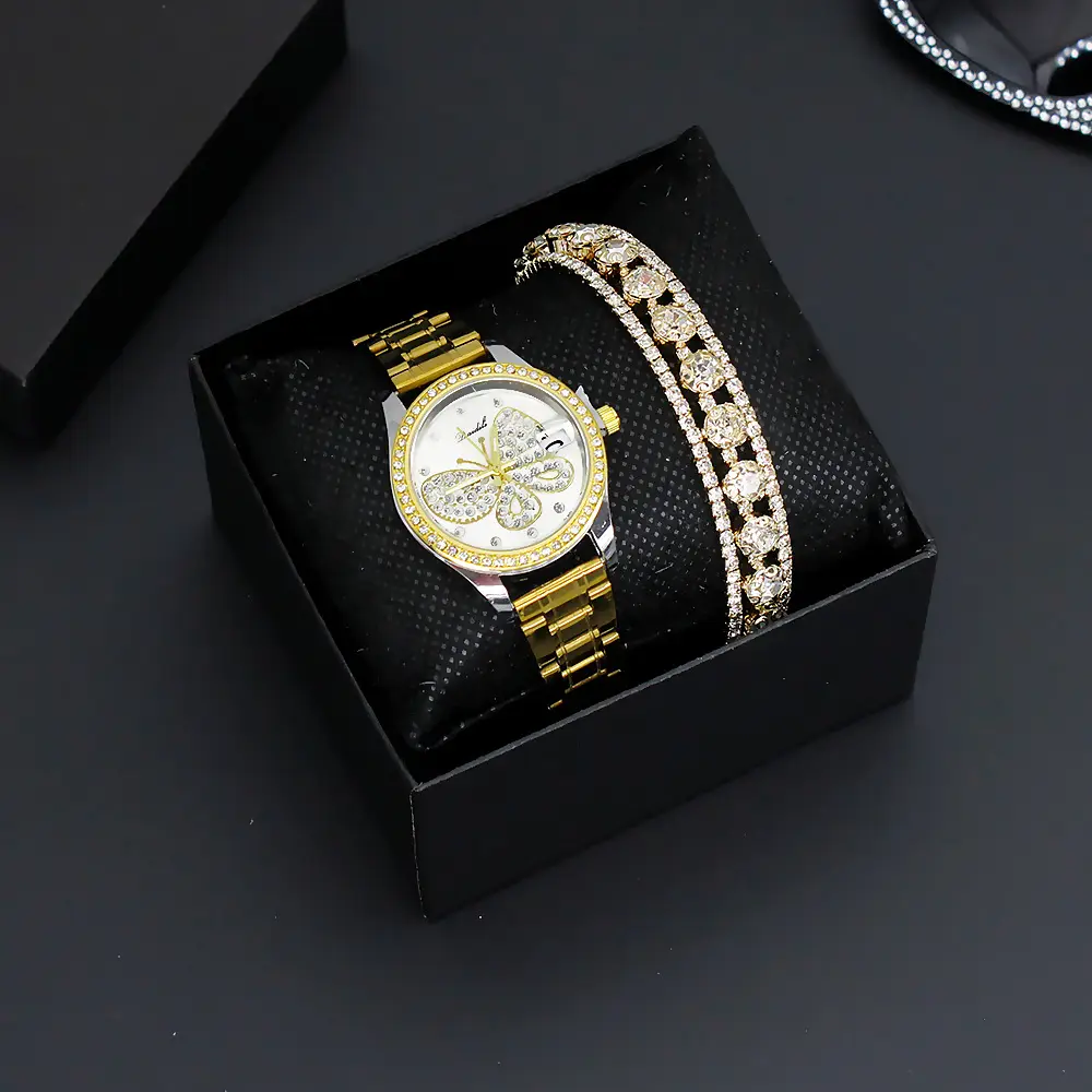 Women's Butterfly Watch with Gold Bracelet & Crystal Bracelet — feature 7