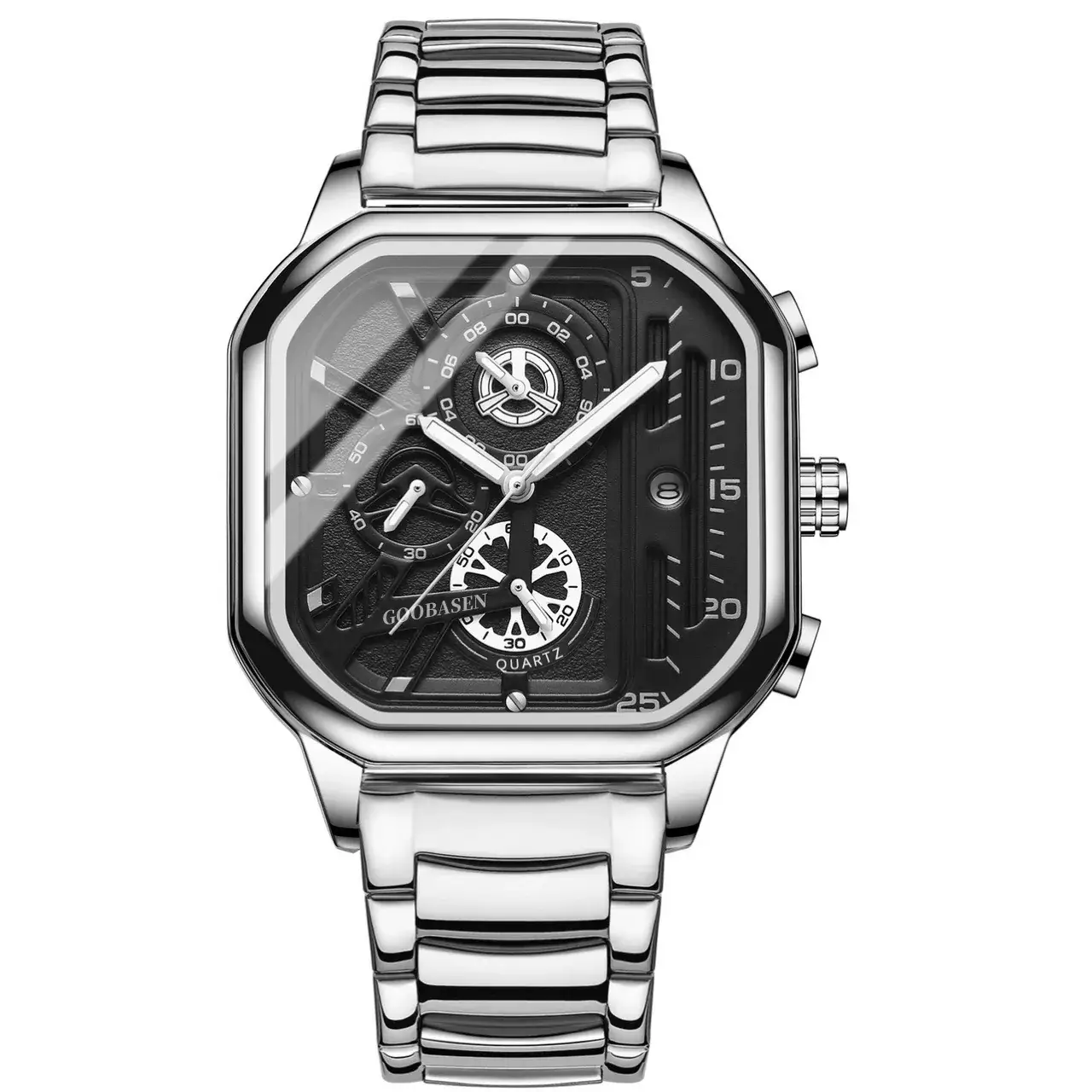 Guberson Square Black Men's Watch with Calendar & Luminous Design