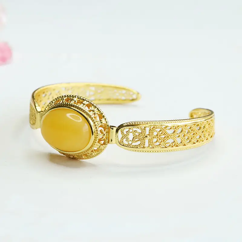Golden Amber Bracelet Ethnic Style Jewelry - Image 3
