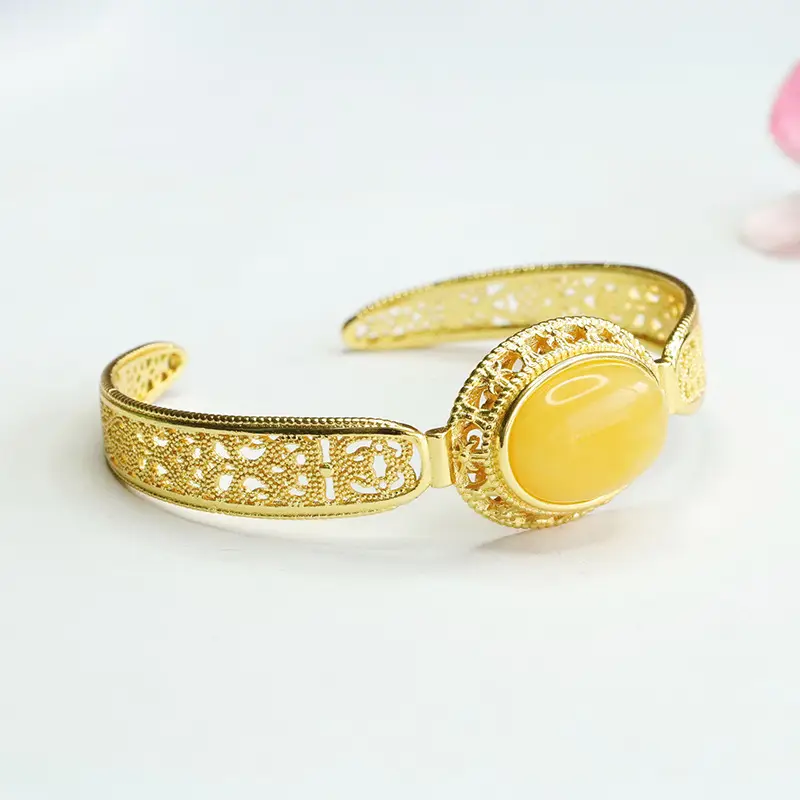 Golden Amber Bracelet Ethnic Style Jewelry - Image 4