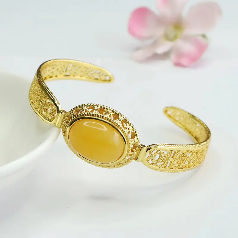 Golden Amber Bracelet Ethnic Style Jewelry - Image 5