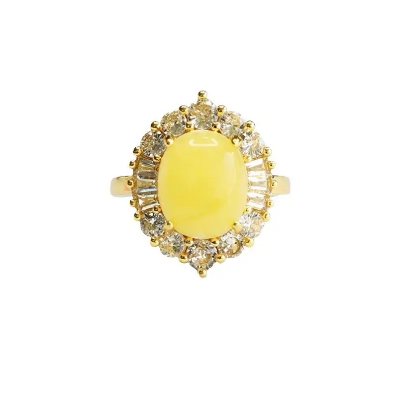 Yellow Honey Amber Ring with Diamond Set - Image 6