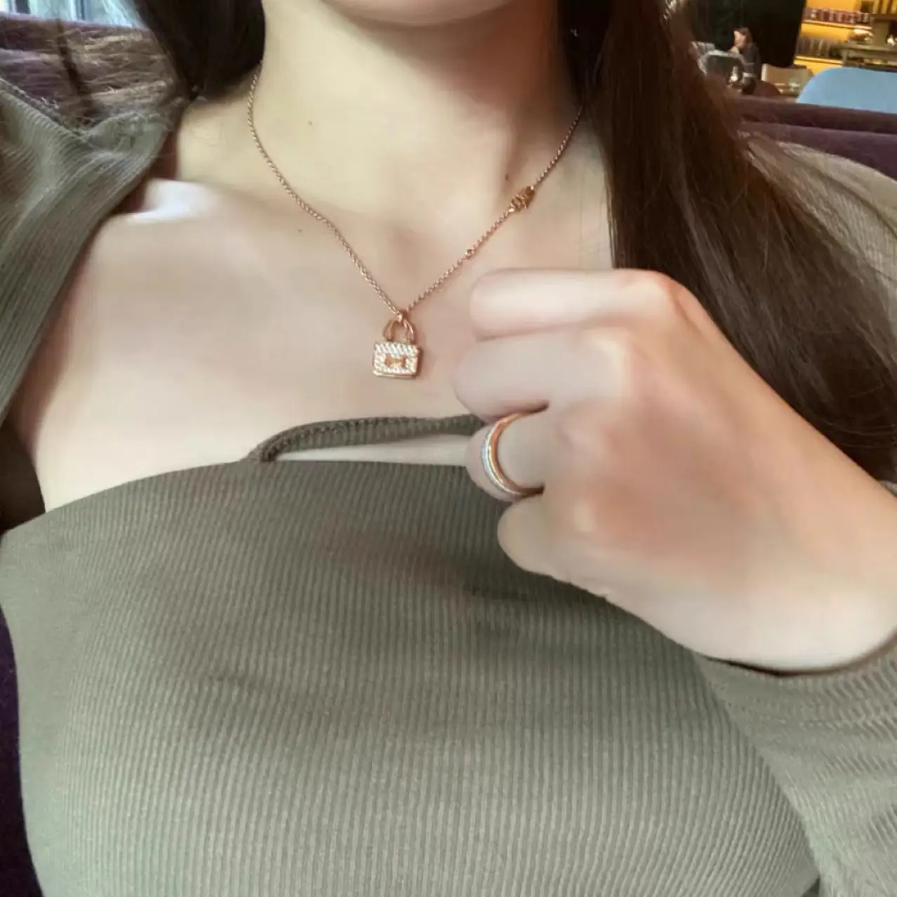 Rose Gold Snake Bone Necklace with Full Diamond Collarbone Chain
