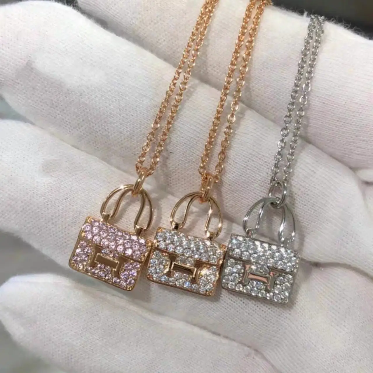 Rose Gold Snake Bone Necklace with Full Diamond Collarbone Chain