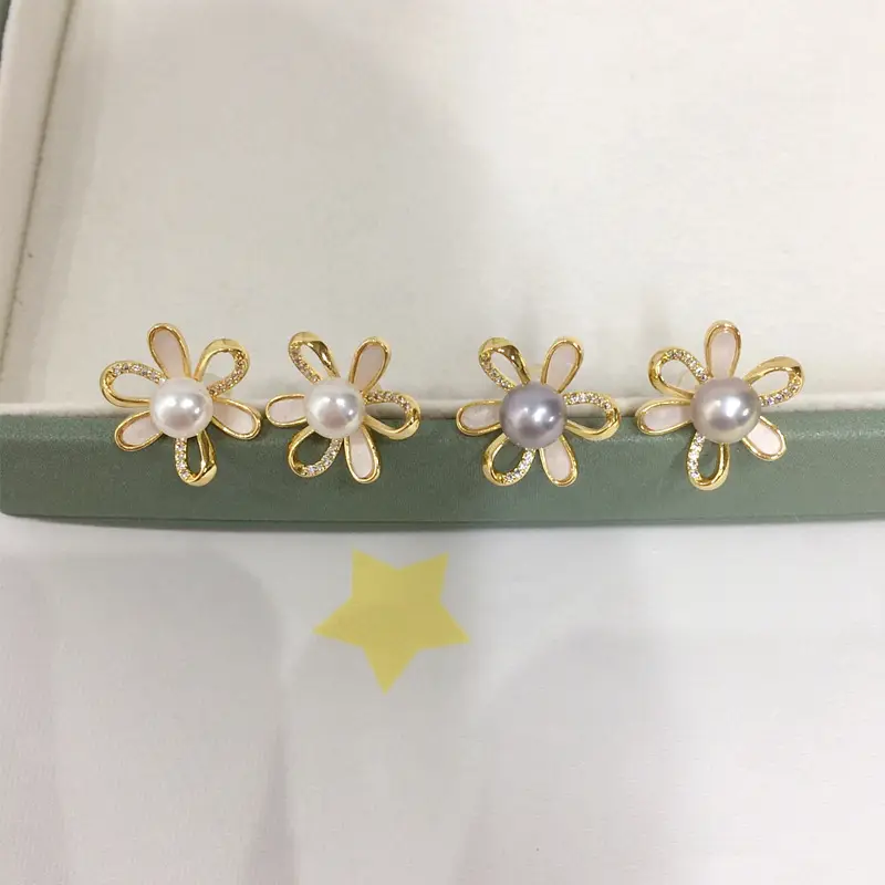 Zhuji Pearl Daisy Earrings 18K Gold Filled Women — feature 2