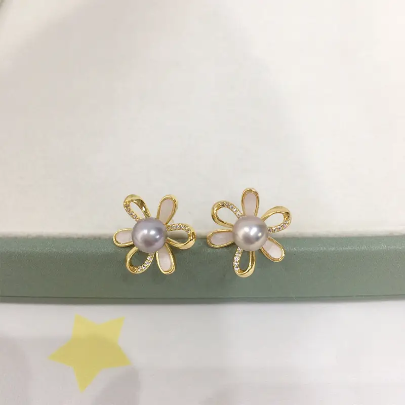Zhuji Pearl Daisy Earrings 18K Gold Filled Women — feature 4