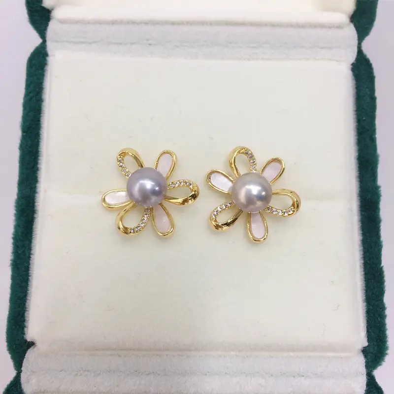 Zhuji Pearl Daisy Earrings 18K Gold Filled Women