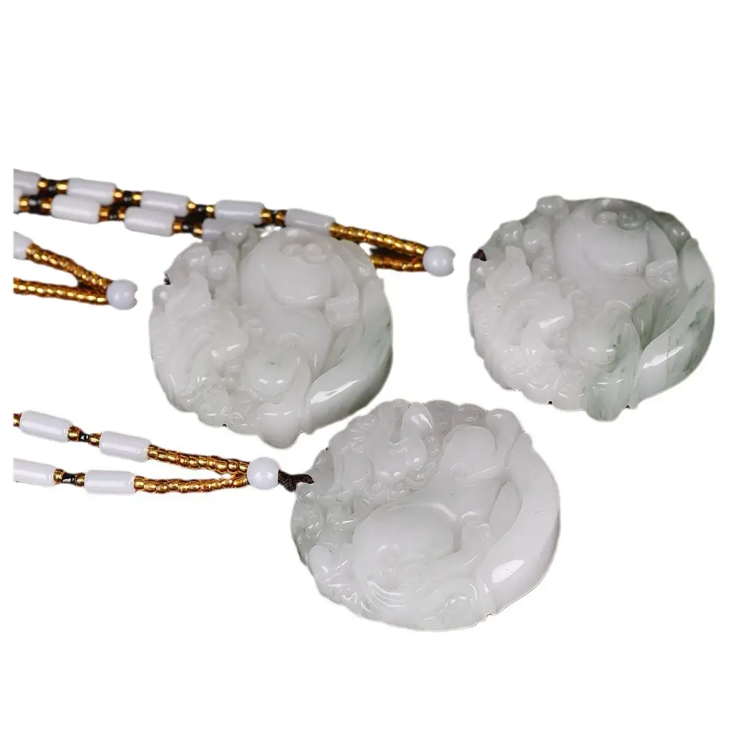 White Jade Dragon Pendant with Chain & Pearl - Image 5