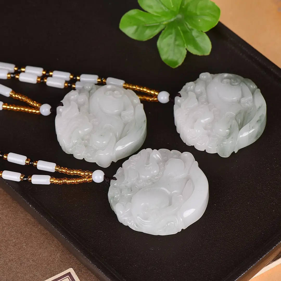 White Jade Dragon Pendant with Chain & Pearl — feature 7