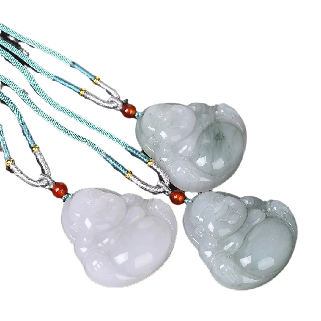 Maitreya Buddha Pendant Set of 3 White Jade