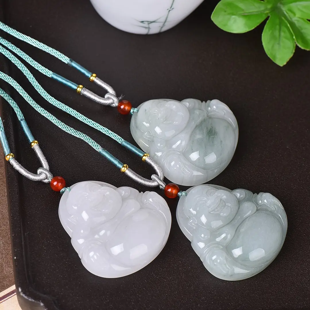 Maitreya Buddha Pendant Set of 3 White Jade — feature 7