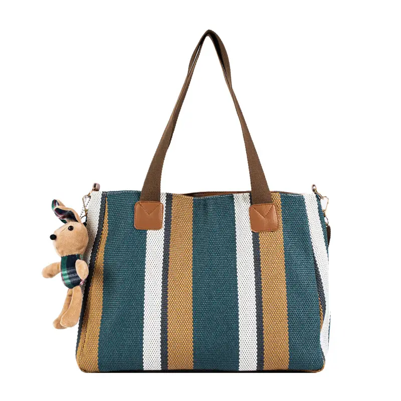 Large Striped Canvas Bag for Women Commuting Shoulder Crossbody - Image 2