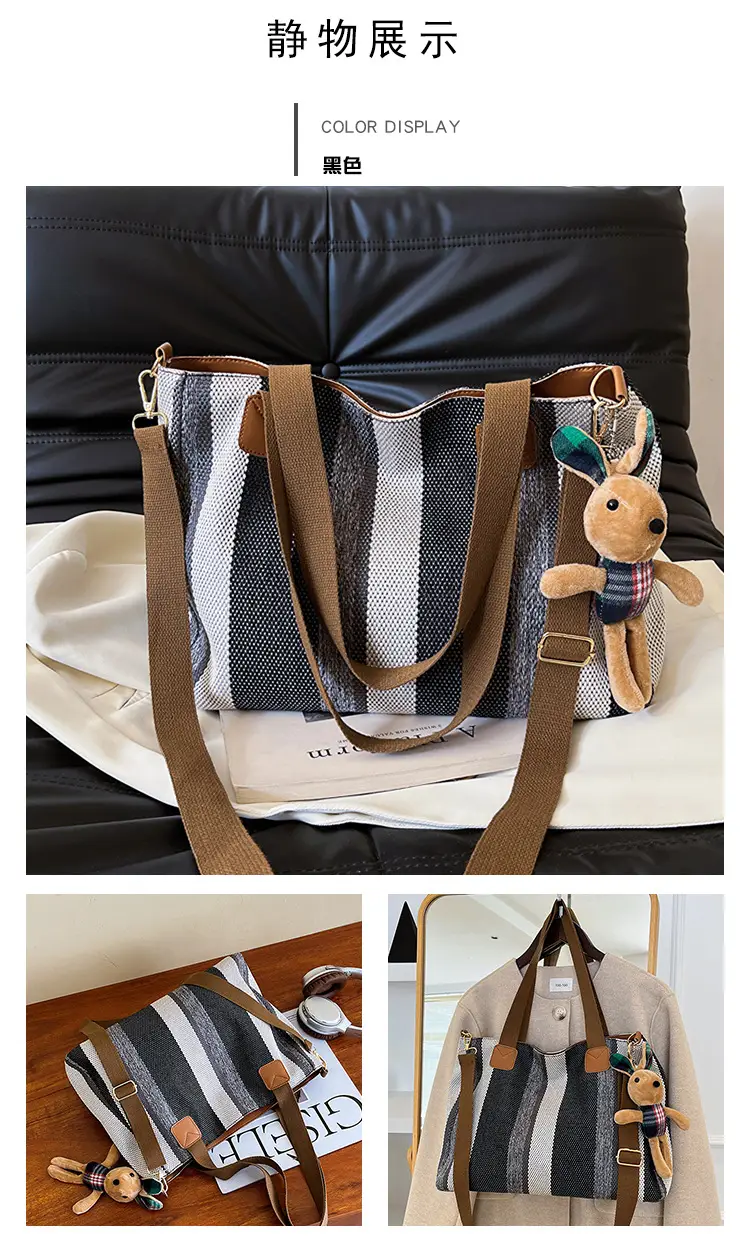 Large Striped Canvas Bag for Women Commuting Shoulder Crossbody — feature 15