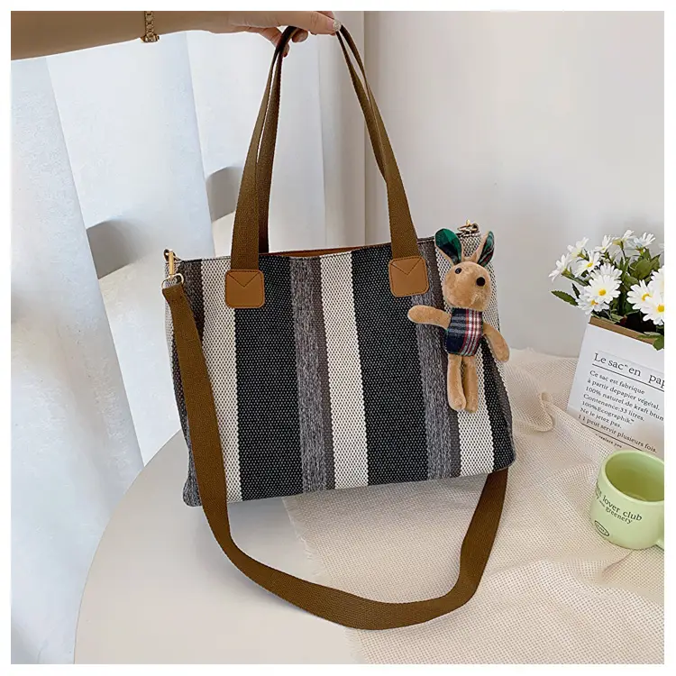 Large Striped Canvas Bag for Women Commuting Shoulder Crossbody — feature 19