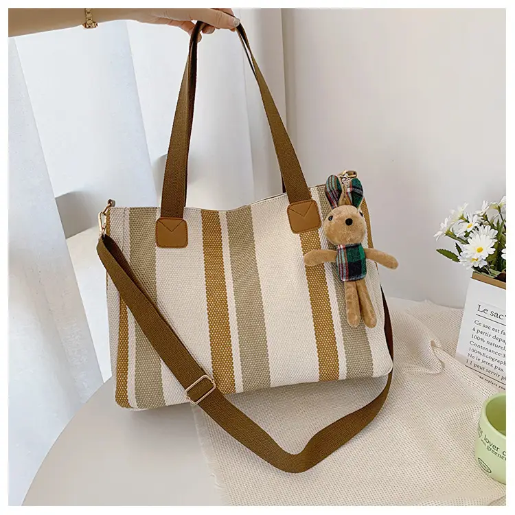 Large Striped Canvas Bag for Women Commuting Shoulder Crossbody — feature 20
