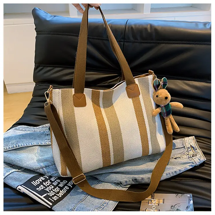 Large Striped Canvas Bag for Women Commuting Shoulder Crossbody — feature 22