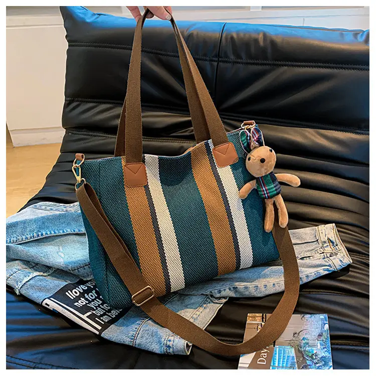 Large Striped Canvas Bag for Women Commuting Shoulder Crossbody — feature 23
