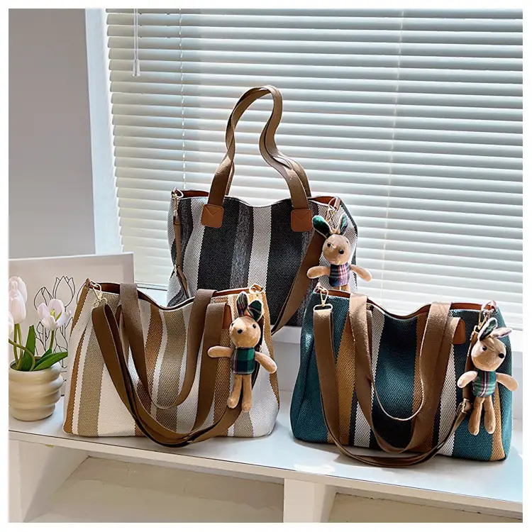 Large Striped Canvas Bag for Women Commuting Shoulder Crossbody — feature 24