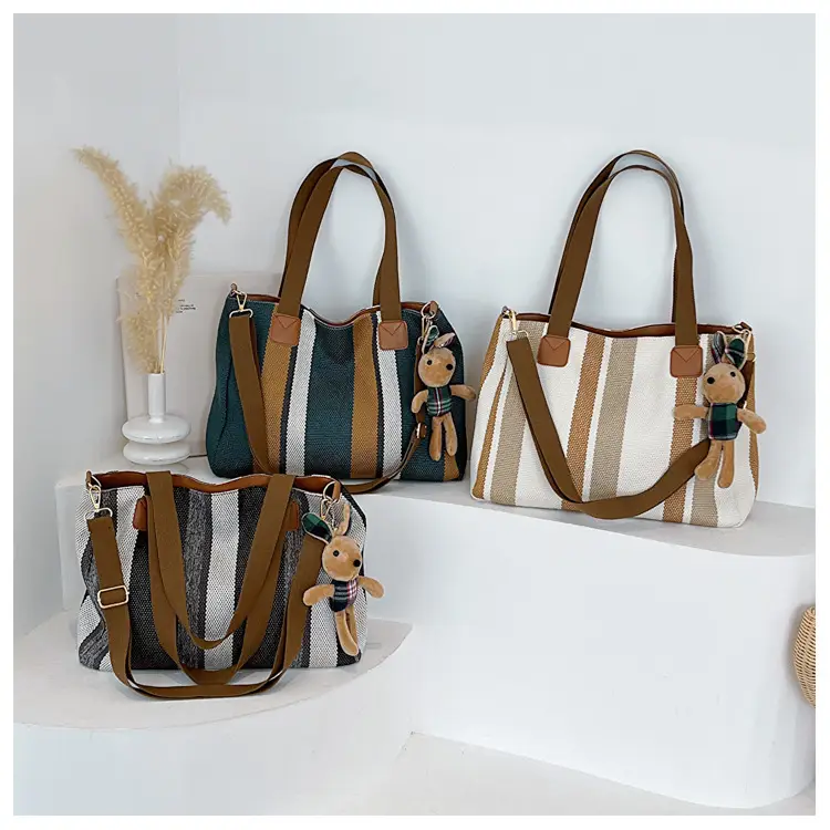 Large Striped Canvas Bag for Women Commuting Shoulder Crossbody — feature 25