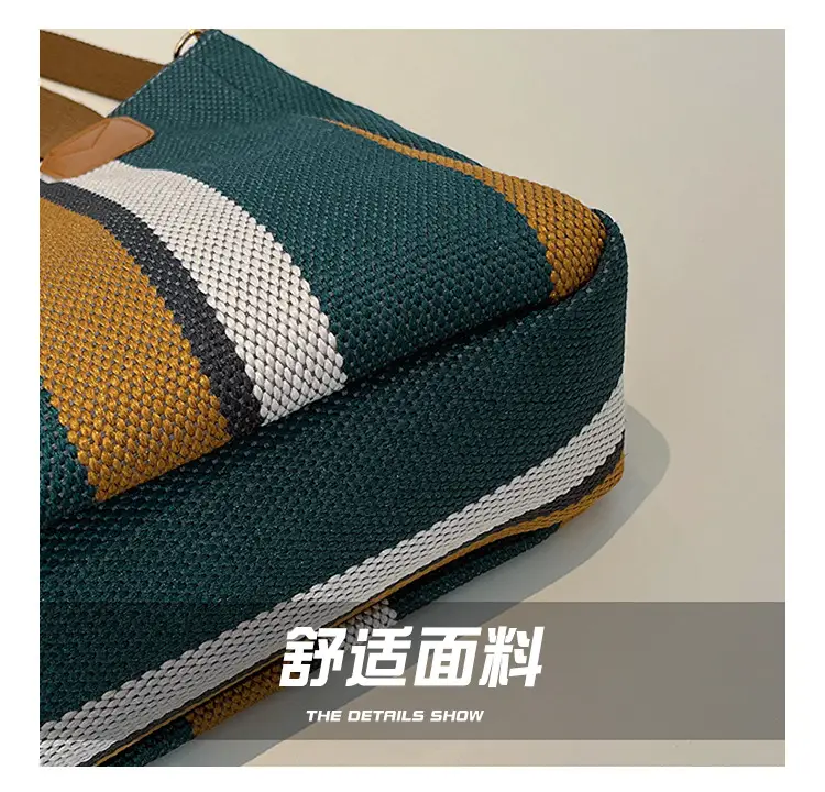 Large Striped Canvas Bag for Women Commuting Shoulder Crossbody — feature 4