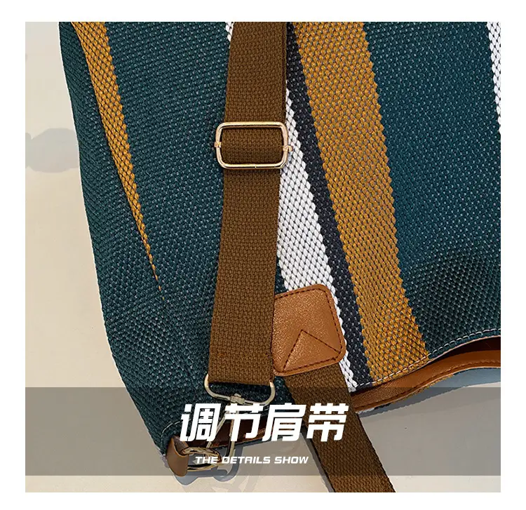 Large Striped Canvas Bag for Women Commuting Shoulder Crossbody — feature 5