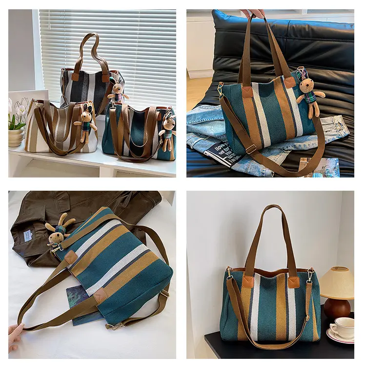 Large Striped Canvas Bag for Women Commuting Shoulder Crossbody — feature 7
