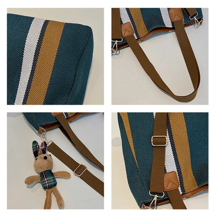 Large Striped Canvas Bag for Women Commuting Shoulder Crossbody — feature 8