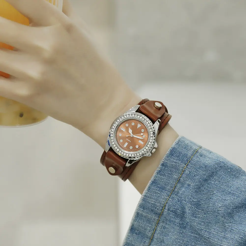 Women's Quartz Watch with Rhinestone Dial & Cowhide Strap — feature 12