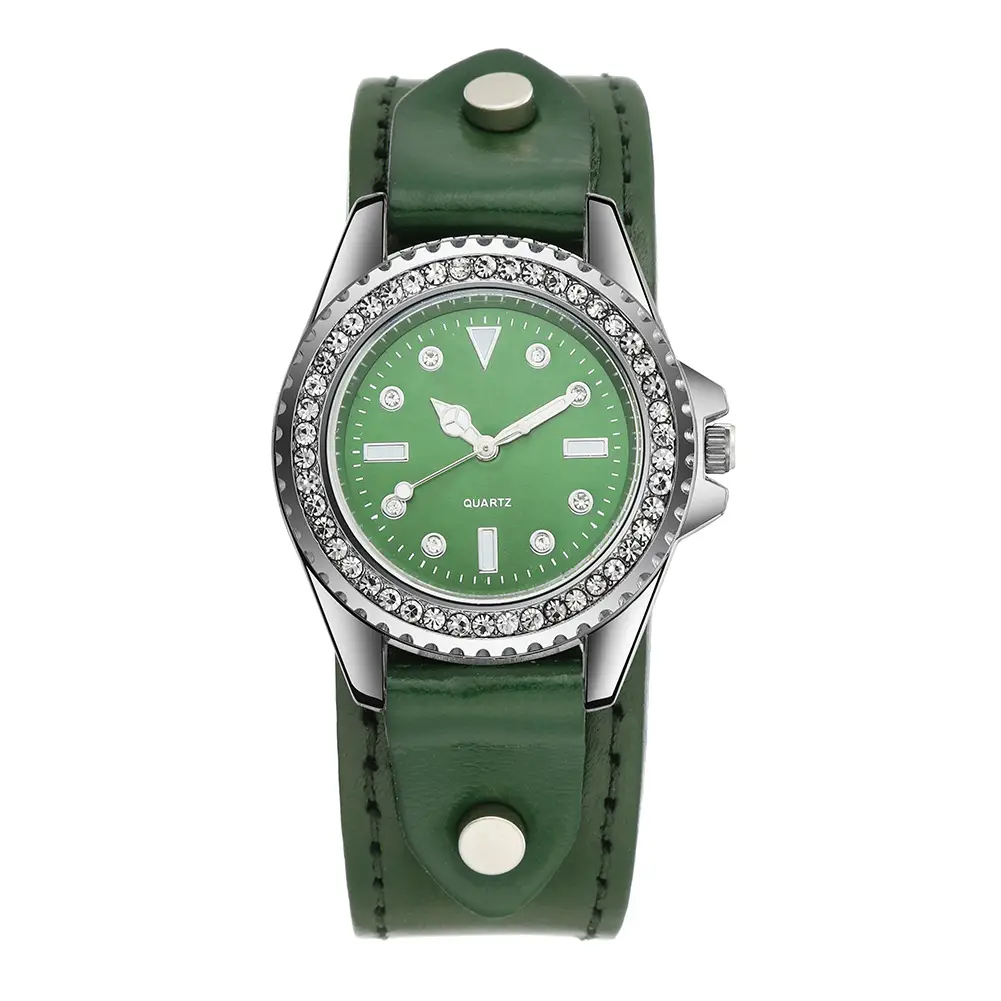 Women's Quartz Watch with Rhinestone Dial & Cowhide Strap — feature 2